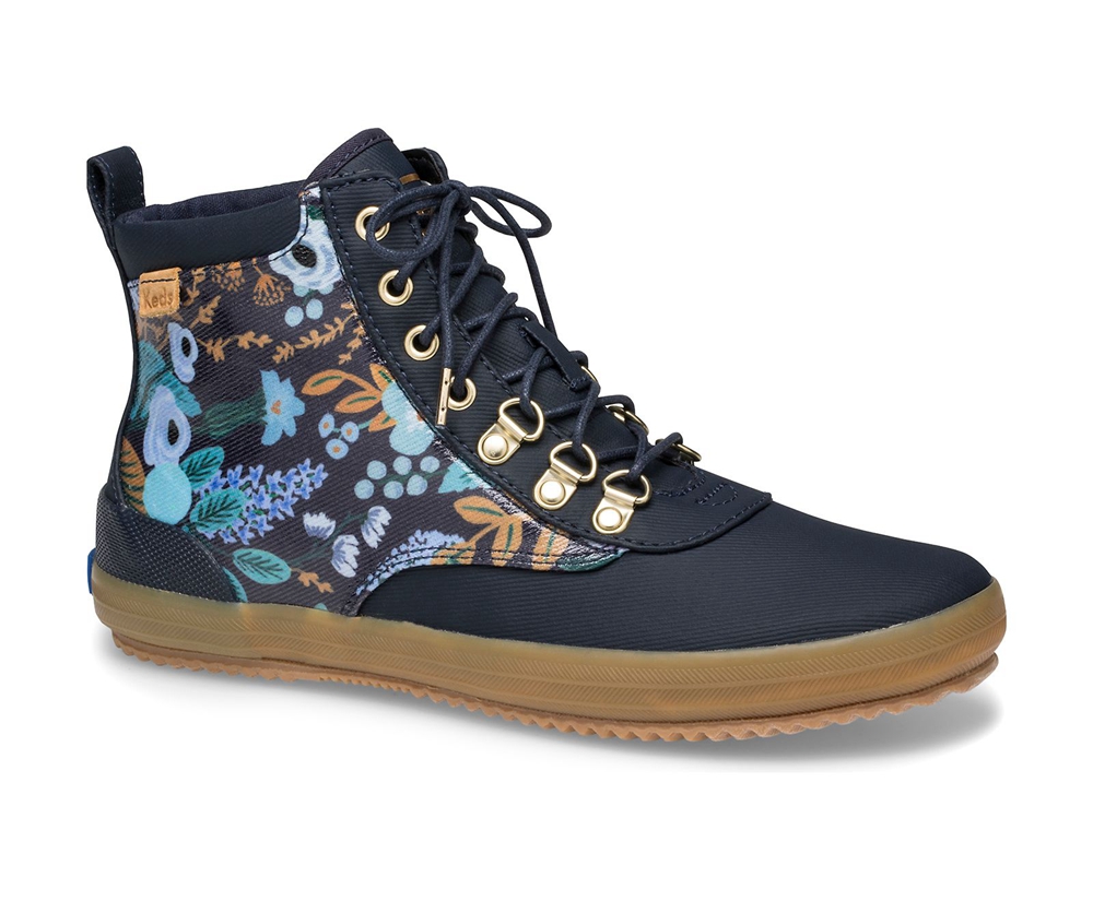 Keds Womens Boots Navy - Rifle Paper Co. Scout Water-Resistant Garden Party - 932QZXEKF